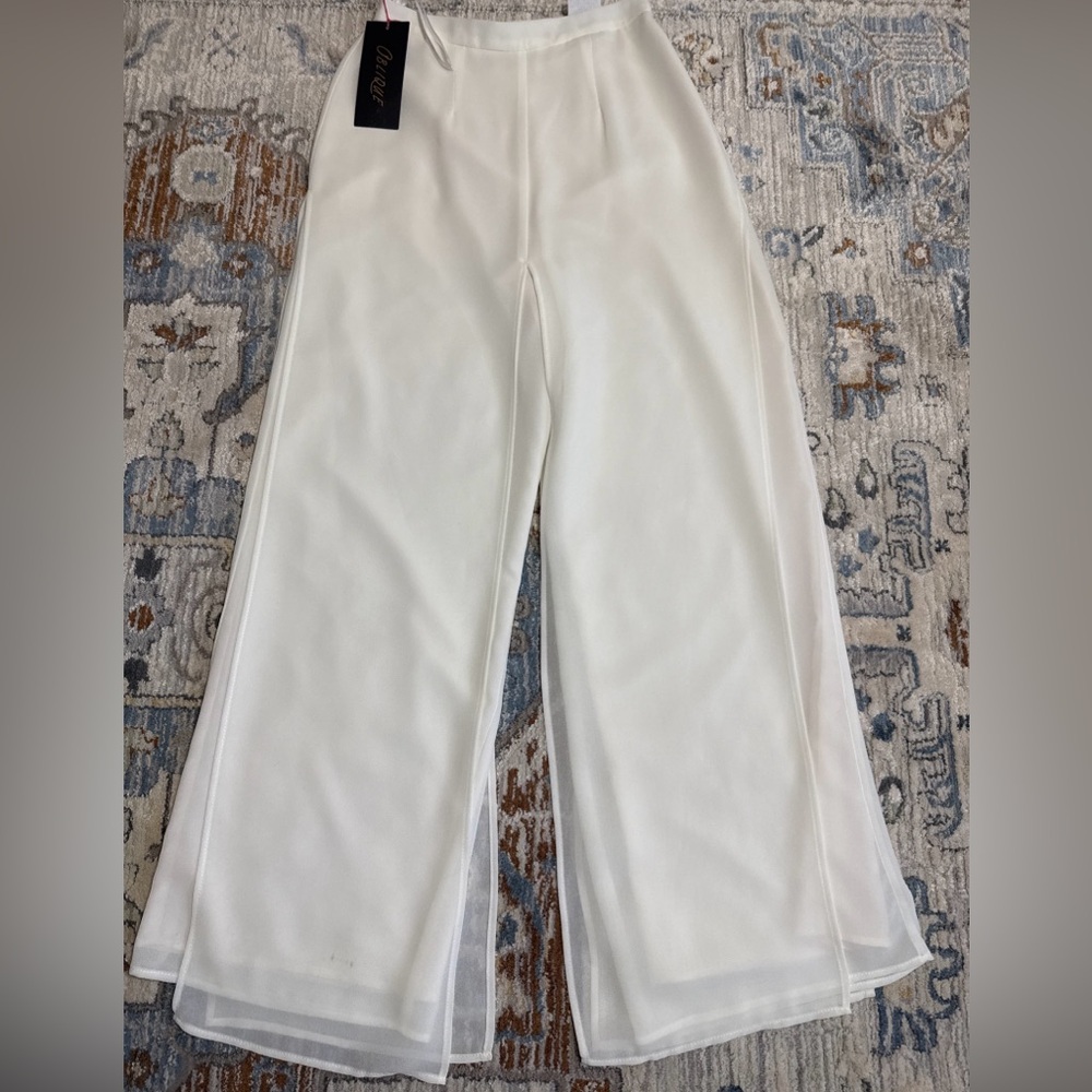 Women’s Ivory Flowy Layered Sheer Wide Leg Pant Oblique Size 6 NWT